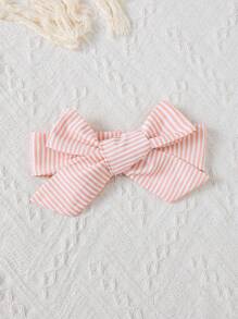 2pcs Baby Girls Casual Cap Sleeve Striped Panel Shirt With Bowknot Skirt Outfits, Including Headband