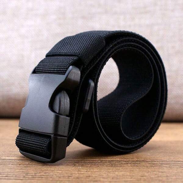 KUDYP Thick & Long Plus Size Casual Solid Color Nylon Webbing Belt, Elastic Waistband For Pants, Wide 3.8cm, Suitable For Spring, Summer, Autumn & Winter, Strong Durable High Elasticity, Plastic Buckle, Non-Metallic, Can Pass Security Check, Tool Hanging