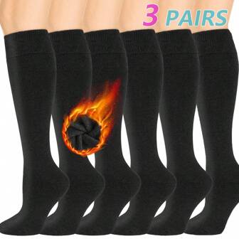 3 Pairs Fleece Warm Knee High Socks For Women-Thermal Socks For Hiking,Work,Winter,Gifts