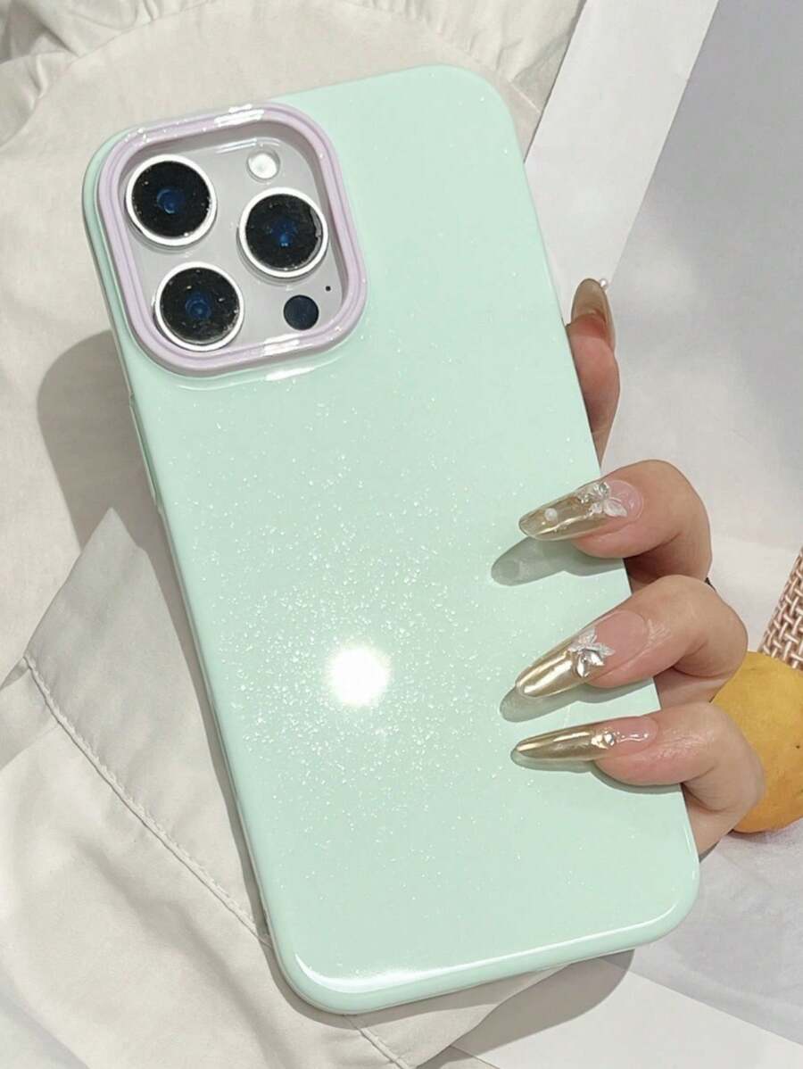 Funda de teléfono suave y a prueba de golpes, con bloque de color, efecto jelly brillante y glitter, compatible con iPhone 16, 15, 14, 13, 12 Pro Max, 11