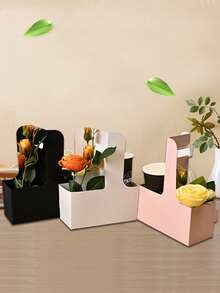 5/10Pcs Multi-Purpose Kraft Paper Bouquet Gift Bag, Kraft Paper Cup Holder Flower Milk Tea Coffee Portable Cup Holder, Kraft Paper Bouquet Flower Arrangement Gift Box, Milk Tea Flower Takeaway Packaging Box, Coffee Portable Flower Box, Takeaway Cup Holder - Multicolor - View 8