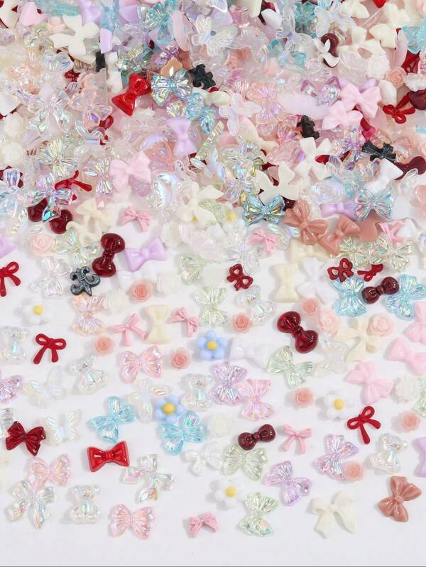 50 Pieces Of Arbitrary Mixed Resin Nail Accessories, Including Butterfly, Rose, Bow, Teddy Bear Nail Decoration, DIY Nail Art, Phone Cases, Hair Clip Accessories