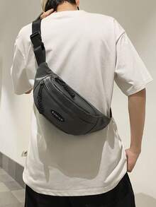 1 件 Peach Tree 时尚简约纯色字母印花可调节肩带拉链开合男士胸包，休闲百搭，适合日常穿着、运动、旅行、街头服饰，轻便防水尼龙，带多隔层腰包 - 灰色 - 查看 6
