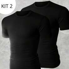 Kit 2 T-Shirts Basic Shirt 100% Cotton Yarn 30.1 Premium - 黑色 - 查看 1