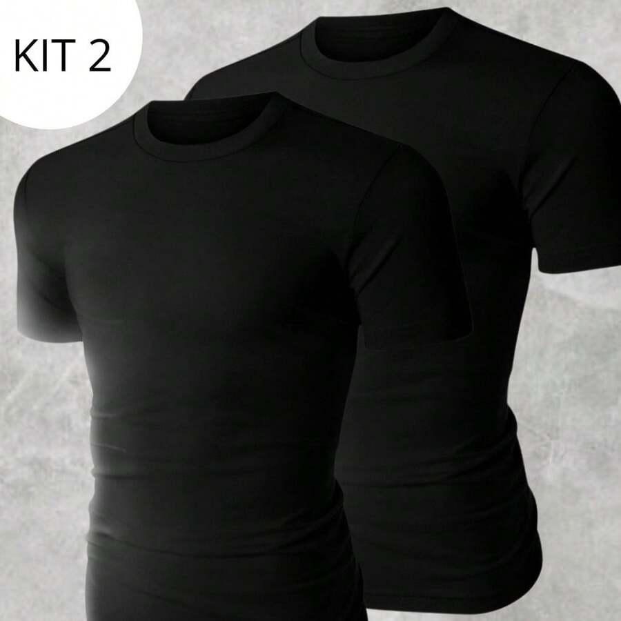 Kit 2 T-Shirts Basic Shirt 100% Cotton Yarn 30.1 Premium - 黑色 - 查看 1