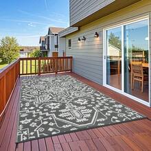Traditional Home Decor Outdoor Plastic Area Rugs Waterproof Stain Resistant Reversible Camping Throw Carpet Easy To Clean Non Slip  UV Resistant Floor Mat For Camping Porch Deck Picnic Backyard Patio RV Camping Beach - Grey - View 3