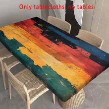 1 块矩形桌布，波西米亚复古色块木纹艺术设计，适合日常家居、客厅、餐厅、主题派对、室内/室外使用，耐污耐用的涤纶桌布