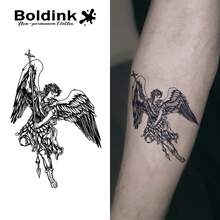 [Dark Angel] Boldink Non-Permanent Tattoo | Sacred Sword + Cross Totem | Gothic Style Embossed Texture - Black - View 1