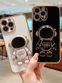 Astronaut Shaped Phone Stand - Suitable For Various Phones With Protective Cases, Retractable Foldable Astronaut Design Metal Plating Adhesive Phone Holder Compatible With IPhone, Android Phone, Gift For Birthday, Family, Friends Phone Accessories