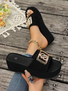 Sandalias de dedo para mujer, use al aire libre en verano con tacón alto, moño, suela gruesa, antideslizantes y minimalistas