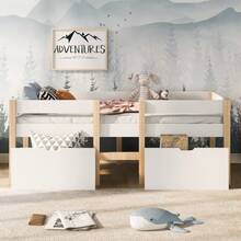 Bett Children's Bed With Fall Protection, Solid Pine Wood 90x190 Cm - White & Oak - White + Solid Wood + 90cm*200cm - View 11