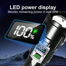 25-Jahre-Neu Outdoor 1000M Ultra-Helle Weitreichende LED Taschenlampe mit visuell digitaler elektrischer Anzeige, 30 W Hochleistungs-Docht mit langanhaltend Akku, Suchscheinwerfer mit Teleskopfunktion, 3-stufige Helligkeitsregelung für Camping, Wandern, Abenteuer und Erste-Hilfe-Beleuchtung