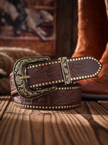 1 Stück unisex Boho Western Cowboy Gürtelschnalle Retro Khaki PU Leder Gürtel