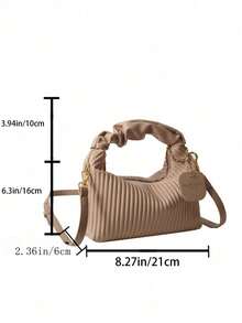 时尚简约褶皱编织 PU 拉链手提包，迷你便携式斜挎包，适合女性购物、约会、派对、送礼 - 卡其色 - 查看 4