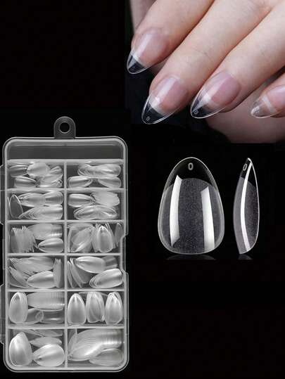 240 片短杏仁指甲片，软凝胶 X 指甲片杏仁短透明假指甲全覆盖亚克力指甲片简易 DIY 美甲用品打造别致外观，美甲技术用品用于延长指甲美甲沙龙家庭 DIY