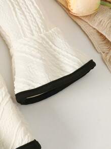 Baby Girls Cute Square Neck Jacquard Flared Long Sleeve Waisted Dress, Suitable For Autumn/Winter, Warm And Homewear