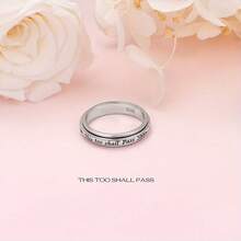 925 Sterling Silver Plated Rotating Ring - "This Too Shall Pass" Quote, Adjustable 6-10 US Size, Bohemian Vintage Style For Women Men - Silver - View 5