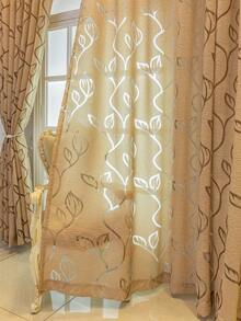 1件刺绣叶子图案半透明窗帘 - 灰色、白色、卡其色、红色可选。轻薄刺绣薄纱，适用于客厅、卧室等家居装饰