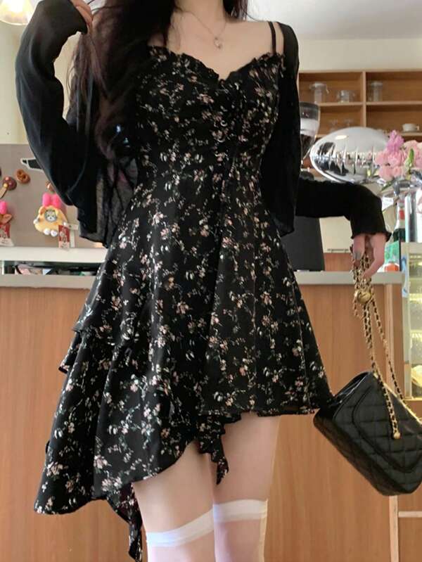 2025 Cute Ditsy Floral Casual Bohemian Lace-Up Metal Eyelet Summer Mini Dress For Women, Stage Performance, Concert, Date Night