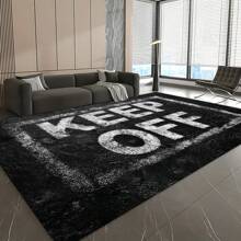 1pc "KEEP OFF" Graphic Print Shag Area Rug, 650GSM Silicone Backing, Soft Plush Carpet For Patio, Camping, Entryway, Living Room, Bedroom, Game Room, Machine Washable For All Seasons, Home Decor