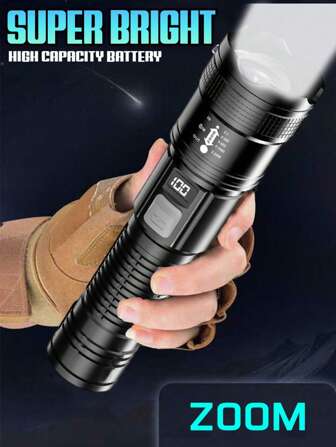 1 stuk krachtige, telescopische zoom LED-zaklamp, USB-oplaadbare, draagbare tactische lantaarn voor buiten