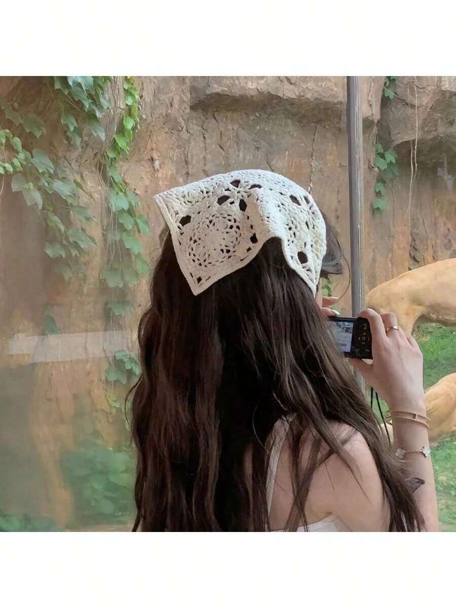 1 peça bandana feminina xale de crochê floral, lenço triangular, faixa de cabeça feminina de renda de crochê, faixa de cabeça vintage, presente para meninas, acessórios de cabelo, faixas de cabelo elegantes
