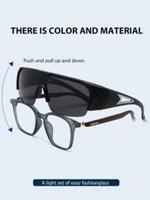 1 Pair Plus Size Men's Solid Color Sporty Clip-On Windproof Photochromic Unisex Fashion Glasses, Versatile For Daily Use Back To School Fashionable Preppy School Look