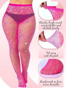 3 Pair Plus Size Fishnets Stockings Glitter Sparkly Tights High Waist Black Fishnet Pantyhose Women, Style NJXP - Đen, hồng, hồng - Xem 4