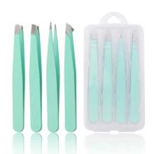 FADVAN 4PCS Tweezers Set Yellow/Lovely Flower Multi-Purpose Professional Stainless Steel Tweezers Precision Tweezers For Eyelash Extension Eyebrows Facial Blackhead,Point Tip Tweezers,Angle Tip Tweezers,Flat Tip Tweezers,Slant Tip Tweezers