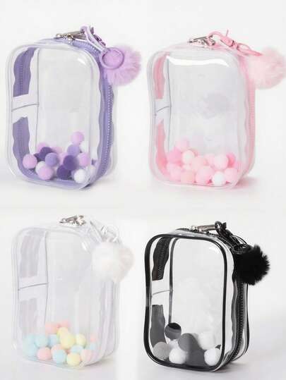 Chic Monster Display Storage Bag (Only For Sitting / Dolls Under 15cm In Height), Transparent Cabinet Dustproof Pouch, Portable & Waterproof PVC Organizer With Keychain, For Plush Dolls, Toys, Cables, Ideal For Birthday/Christmas Gifts(Doll Not Included), For Labubu