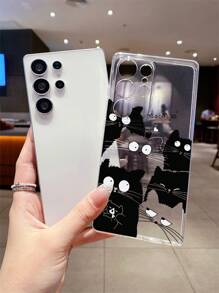 1pc Black & White Cat Design Phone Case With Precise Cutout Camera Protection, Compatible With Samsung, Apple, Nothing, Pixel, INFINIX, Xiaomi/Redmi