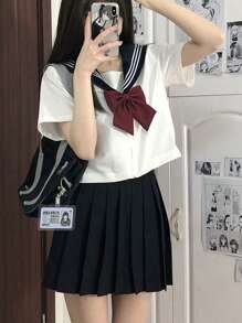KLFYY Japanese JK Uniform Improved White Three-Piece Hand Clothes Spring And Autumn Long Sleeves Hundred Folds Overcoat