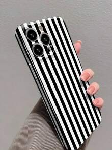 Funda para teléfono 1 pieza Funda rígida para teléfono felino brillante perforada con patrón de rayas rosas minimalistas 11/12/13/14/15/16 Pro - Multicolor - Ver 3