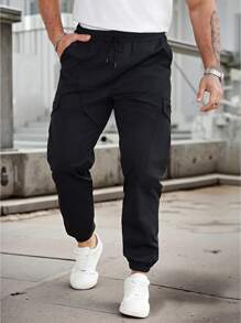 Pantalones informales deportivos para hombres con bolsillos con cremallera, cintura con cordón y puños, cómodos para todas las estaciones