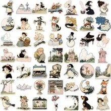 50 Stück Cartoon Märchen Themen Aufkleber und Abziehbilder für Notizbuch, Laptop, Gepäck, Wasserflasche, Sammelalbum, DIY Skateboard, Gitarre, Musikinstrumente, Schulmaterial, Schulanfang