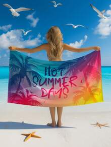 1pc Ultra-Fine Fiber Large Beach Towel, Summer Elements, Coconut Tree Color Gradient Beach Towel, Beach, Summer, Vacation, Quick Drying Bath Towel, Absorbent Bath Towel, Suitable For Swimming, Travel, Summer, Sports, Bathroom, Swimming Pool, Yoga, Camping, Ultra-Fine Fiber Multifunctional Beach Towel, Beach Essentials, Beach Accessories, Pool Float - Multicolor - View 1