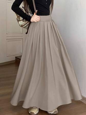 Women's Casual Style Joker Pocket Pleated Skirt