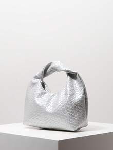 时尚不对称扭纹方形包，复古编织纹理仿皮女士手提包，女士工作包，高档款皱纹托特包（图案随机）