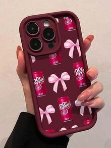 Bow-Knot1pc Wine Red Elegant Pull Tab Bow Phone Case Compatible With Apple  16, 15, 14, 13, 12, 11 Pro Max And Series
