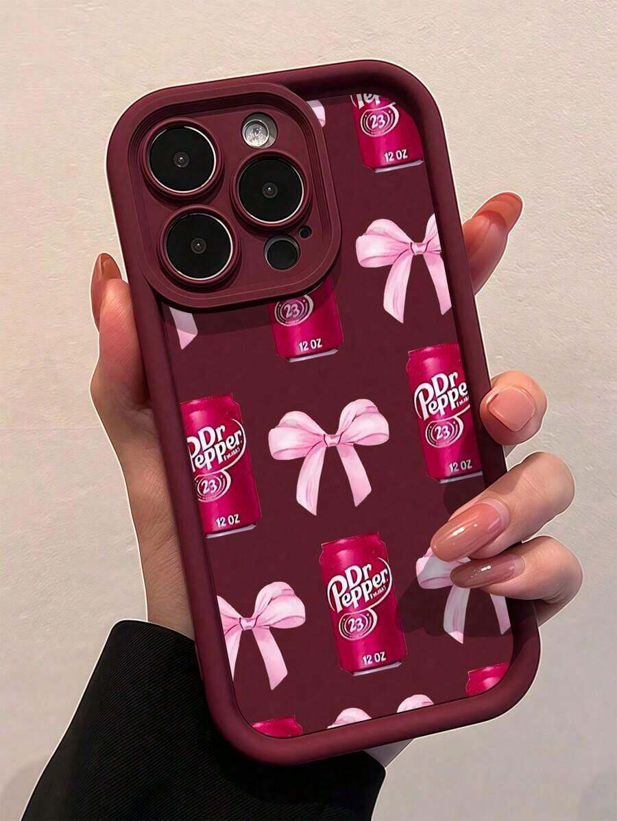 Bow-Knot1pc Wine Red Elegant Pull Tab Bow Phone Case Compatible With Apple  16, 15, 14, 13, 12, 11 Pro Max And Series