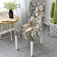 1pc/5pcs/7pcs/30pcs Chair Cover And Table Cloth Set; Classic Versatile Crystal Flower Print Table Cloth And Chair Covers, Suitable For Indoor Home Dining Room Decor; High Stretch Silky Fiber Fabric Chair Covers, Reusable And Washable Party Table Cloth Decor - Multicolor - View 10