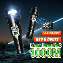 25-Jahre-Neu Outdoor 1000M Ultra-Helle Weitreichende LED Taschenlampe mit visuell digitaler elektrischer Anzeige, 30 W Hochleistungs-Docht mit langanhaltend Akku, Suchscheinwerfer mit Teleskopfunktion, 3-stufige Helligkeitsregelung für Camping, Wandern, Abenteuer und Erste-Hilfe-Beleuchtung