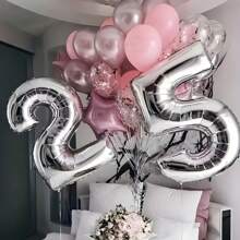 1 Set Oversized Number Balloons, 32-Inch Foil Balloons, Birthday Party Decorations, Adult Gift, Wedding Anniversary, Halloween, Christmas Decor, Large Number Aluminum Foil Balloons In Gold, Silver, Pink, Blue, Rose Gold, Red, Black