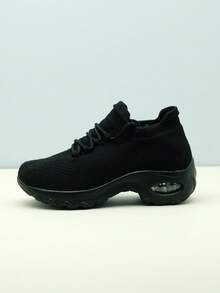 女士白色和粉色一脚蹬运动休闲气垫减震跑步鞋、休闲鞋、舞蹈鞋、护士鞋、摇滚鞋、厚底鞋 - 黑色 - 查看 5