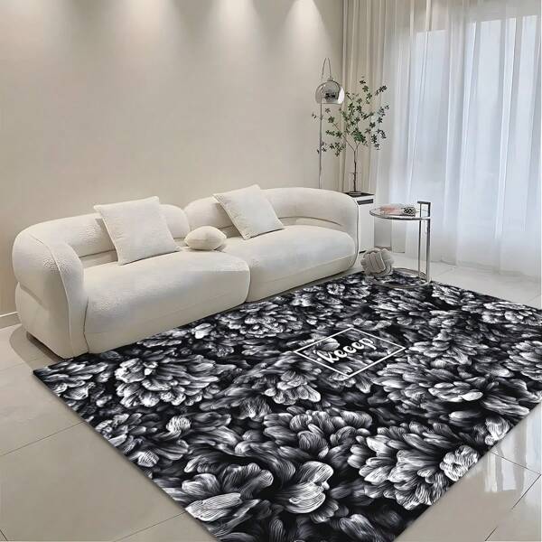 1pc Luxury "KEEP" Letter Print Fashionable Carpet, European & American Personalized Creative Area Rug, 650gsm Gold Velvet Silicone Bottom Rectangle Soft Large Size Carpet, Suitable For Yard, Camping, Entryway, Living Room, Bedroom, Game Room, Machine Washable All Season Floor Mat, Home Decor