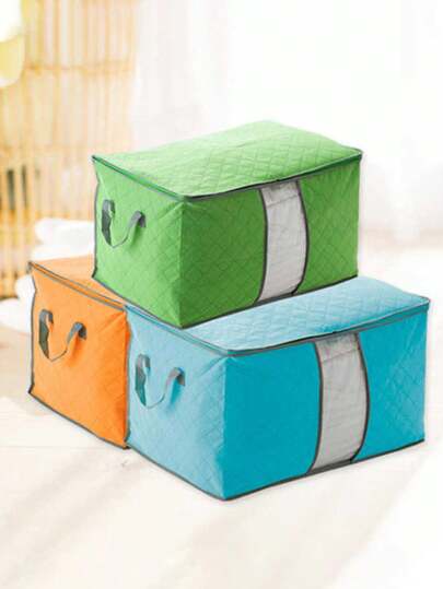 2pcs/1pc Multifunctional Foldable Quilt Storage Bag, Non-Woven Fabric Packing Bag With Handle, Large Capacity, Dust-Proof Storage Box, Moving & Organizing Bag For Clothes, Bedding, Bedroom Storage