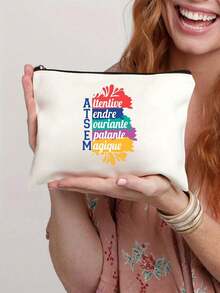 1 件“我是世界上最好的 Atsem”法式图案化妆包 - 轻便可折叠洗漱用品收纳袋，带拉链封口，防褪色旅行化妆包，男女教师节礼物（白色），洗漱用品旅行包，时尚拉链袋，防褪色材质，耐用拉链封口旅行必需品假期暑假返校学校用品包女士旅行包化妆包