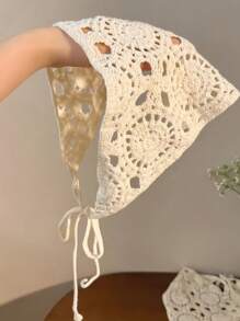 1 peça bandana feminina xale de crochê floral, lenço triangular, faixa de cabeça feminina de renda de crochê, faixa de cabeça vintage, presente para meninas, acessórios de cabelo, faixas de cabelo elegantes