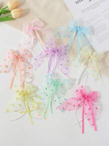 8pcs/Set Girls' Sweet Cute Versatile Fresh Hair Clips/Pins, Contrasting Color Net Ribbon Bow Floral Print Claws