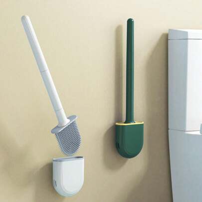 1pc Toilet Brush With Long Handle Flexible Cleaner Mini Bathroom Brush Quick Dry Holder Bathroom Accessories Bathroom Decor Summer